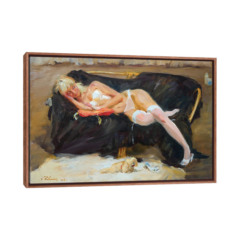 Sleeping Woman by Igor Zhuk - Painting on Canvas, 66.04 cm H x 45.72 cm W, Brown Floater Frame