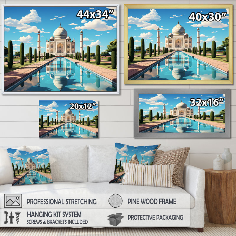 Art indien Taj Mahal Sunshine - art mural indien, Cadre flottant doré, H 24 po x l 32 po x P 1 po