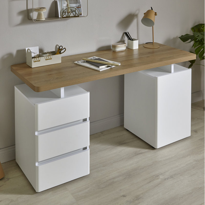 Hollice Modular Writing Desk, White/Riviera Oak