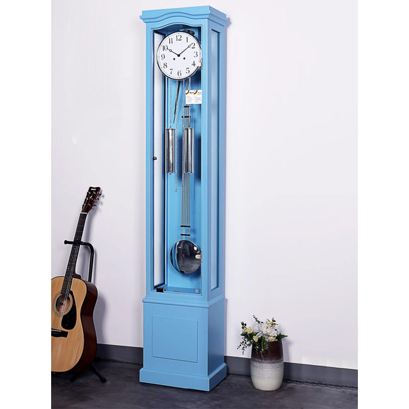 Horloge mécanique grand-père en noyer noir, sous verre, ornement de chambre