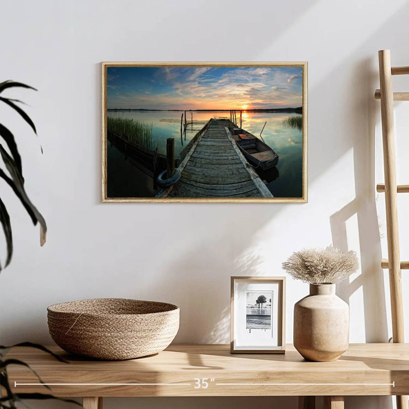 Fishing Trip, Floating Frame Natural Wood, 19" X 13"