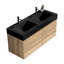 Meuble-lavabo de 48 po avec lavabo noir et tiroirs en chêne brut, fixation murale de style Mid-Century moderne, poignée double dissimulée pour les personnes âgées, finition à l'eau de qualité E0, résistance à l'eau du système