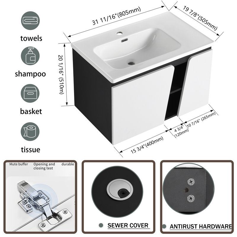 Reilynn 31.5'' Single Bathroom Vanity with Ceramic Top