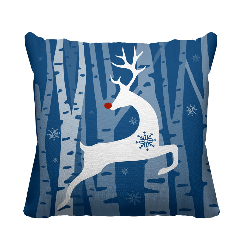 Coussin décoratif intérieur / extérieur Reindeer, 17 po x 17 po, Bleu céruléen, Carré
