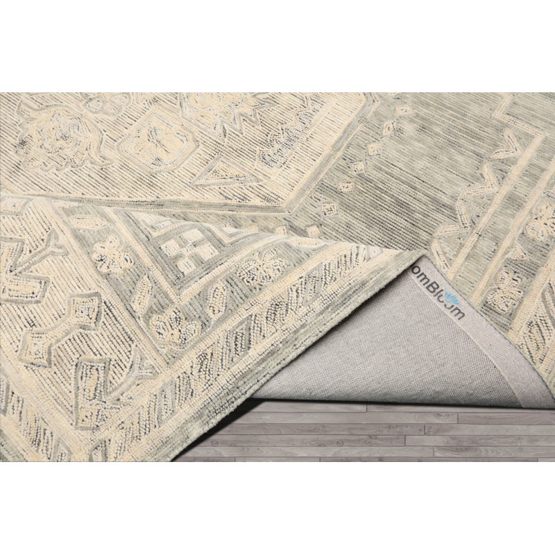 Celadon Hand-Tufted Medallion Wool Area Rugs