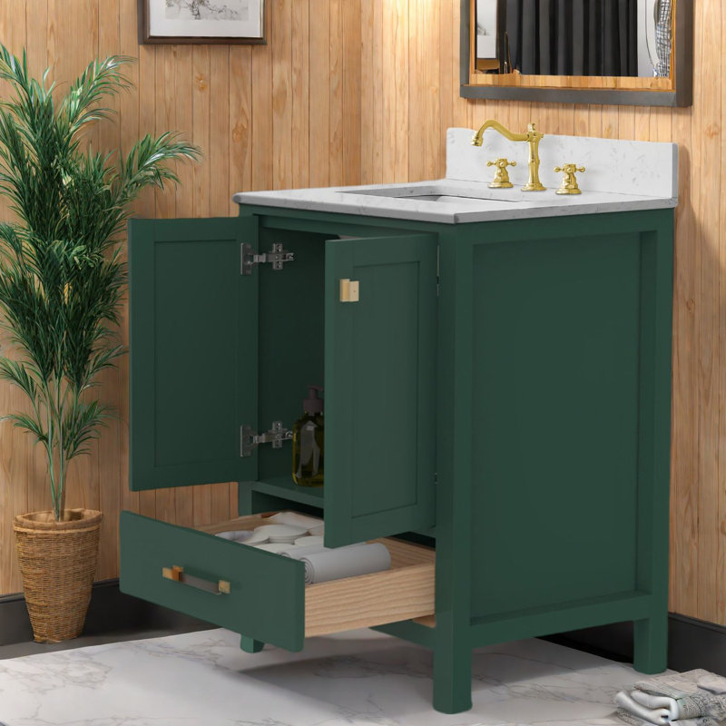 Meuble-lavabo moderne vert avec lavabo, bois massif, peu encombrant