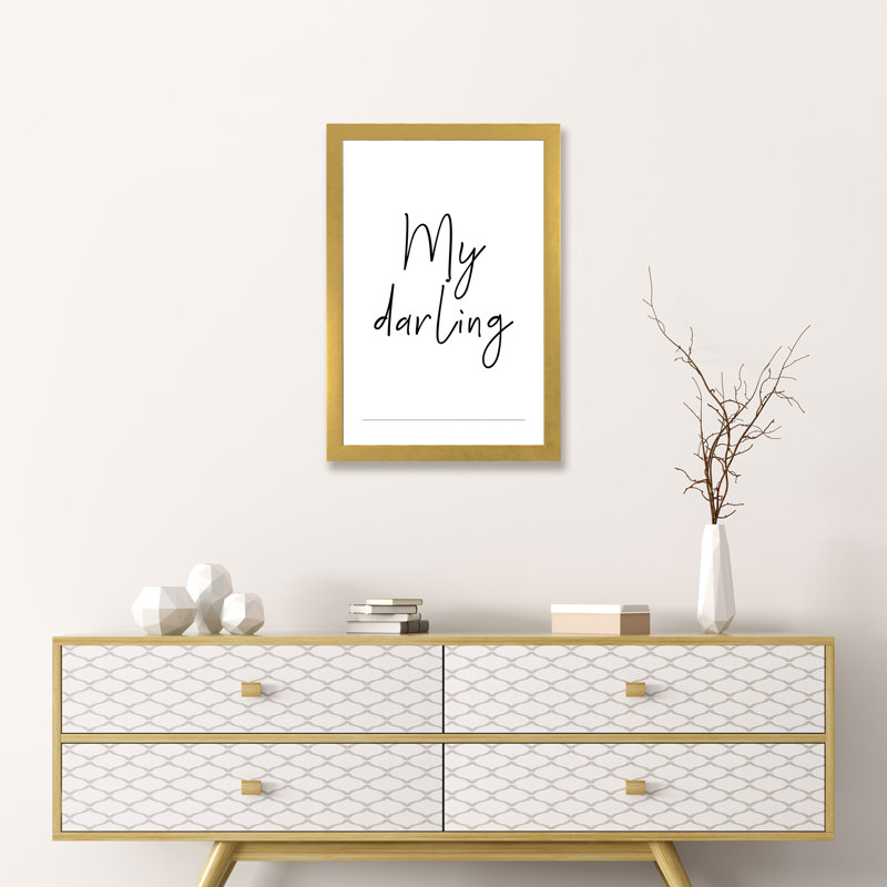 «My Darling», reproduction d'art textuel, H 24 po x l 16 po x P 1 po, Papier encadré doré, Blanc