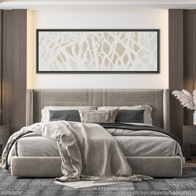 Minimalist Neutral Branch-Pattern Abstract on Light Background – Large Framed Canvas Master Bedroom Wall Art Print