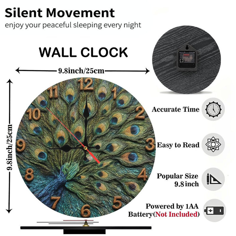 Horloge avec plumes de paon