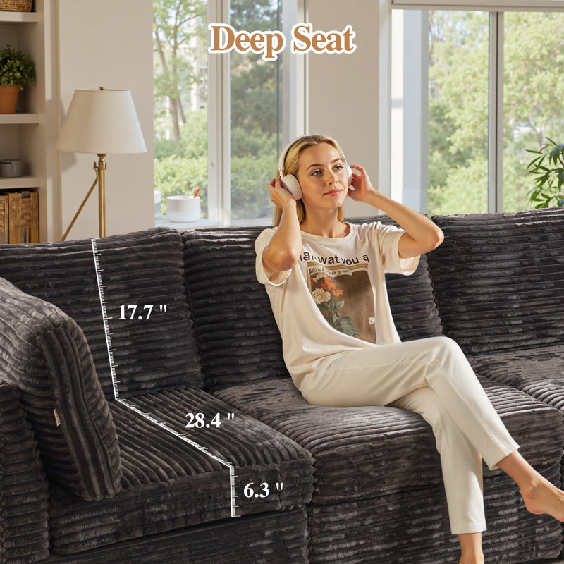 5 - Piece Modular Upholstery Sectional Sofa, Gray Polyester