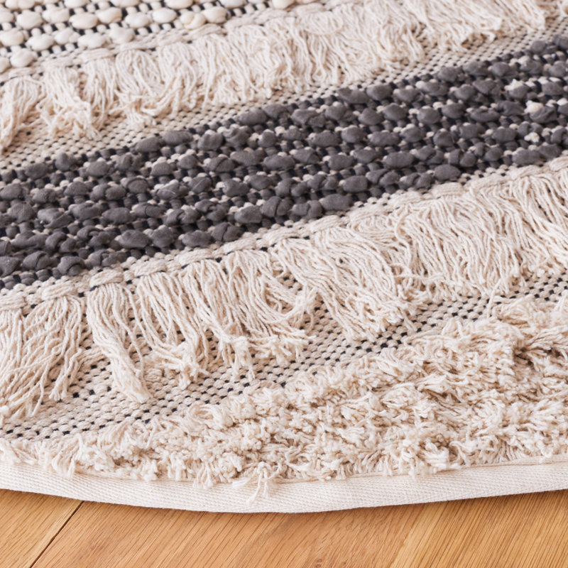 Artesha Hand Woven Cotton Striped Rug, Round 6'