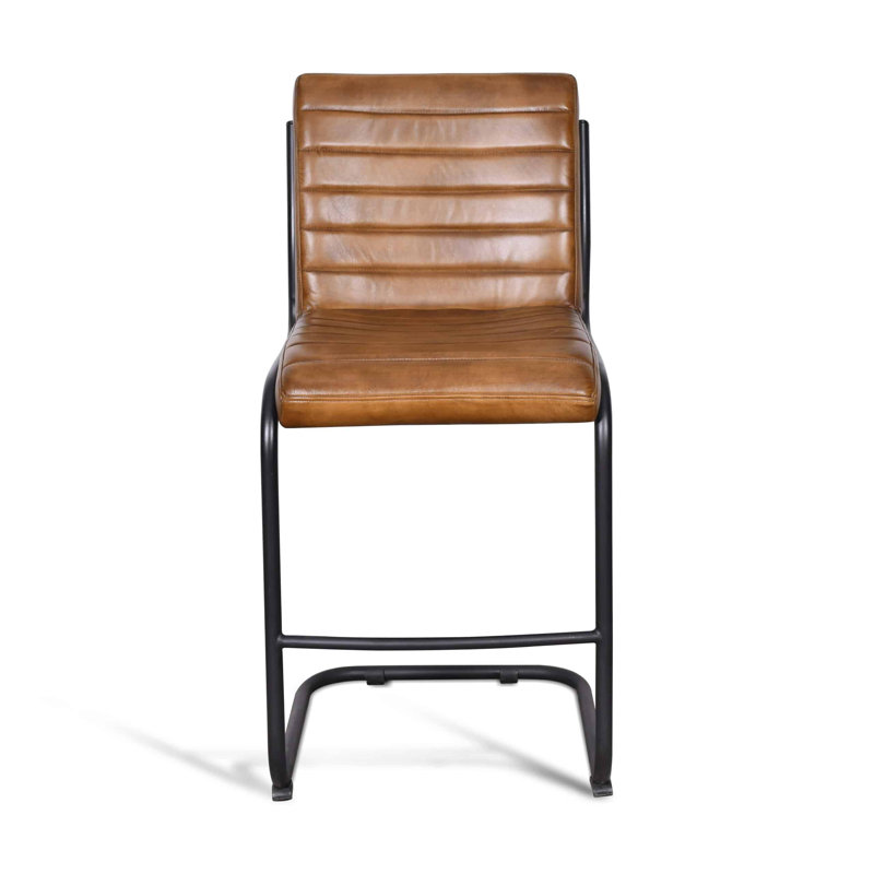 Almeeta Upholstered Counter Stool with Metal Frame, Brown