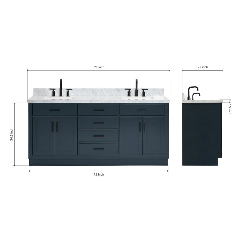 ARIEL HEPBURN 73 IN DOUBLE RECTANGLE SINK VANITY 1,5 IN, Midnight Blue, 73", Rectangular