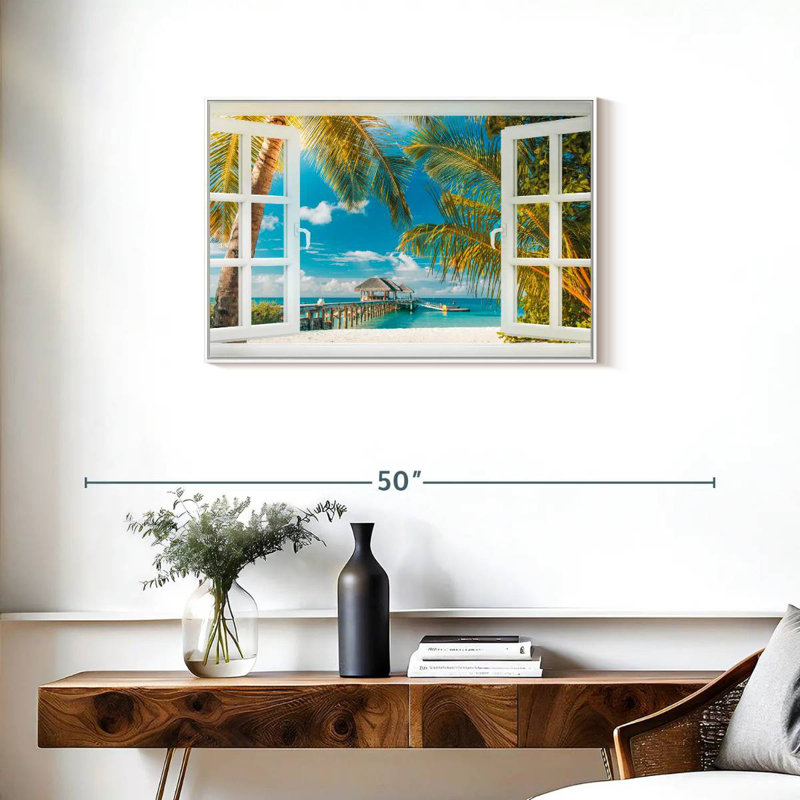 Faux scène de fenêtre, Cadre flottant blanc, 31 po x 21 po
