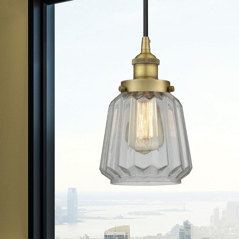 Luminaire suspendu conique à 1 lumière Caggiano, Laiton brossé, Transparent