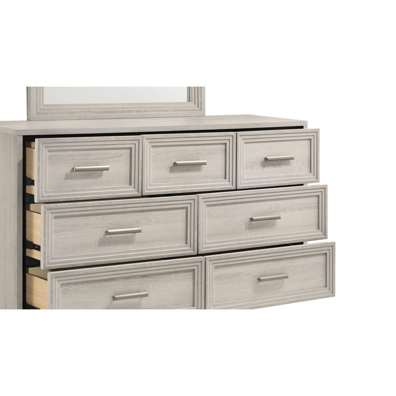 Commode de chambre à coucher 7 tiroirs Liora, Rustique naturel