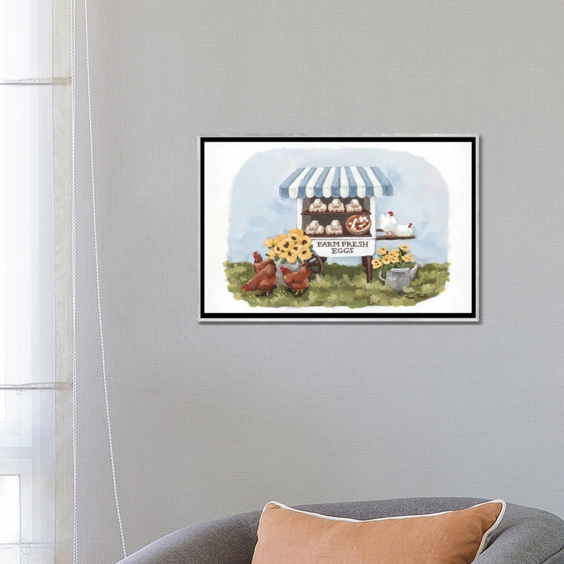 «Farm Fresh Egg Stand», reproduction d'art mural - toile encadrée, 26 po x 18 po, Toile avec cadre, Argent