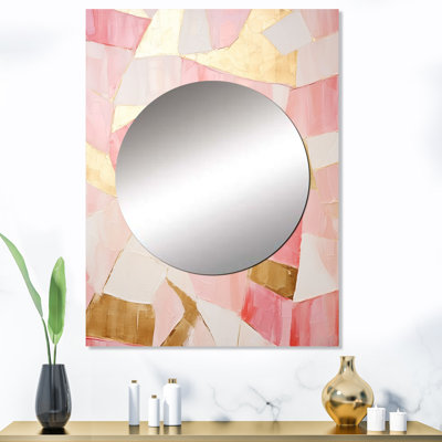 Aleahya rose et doré Tessellations I - grand miroir de formes abstraites, décor de miroir mural doré unique, impression d'art en métal