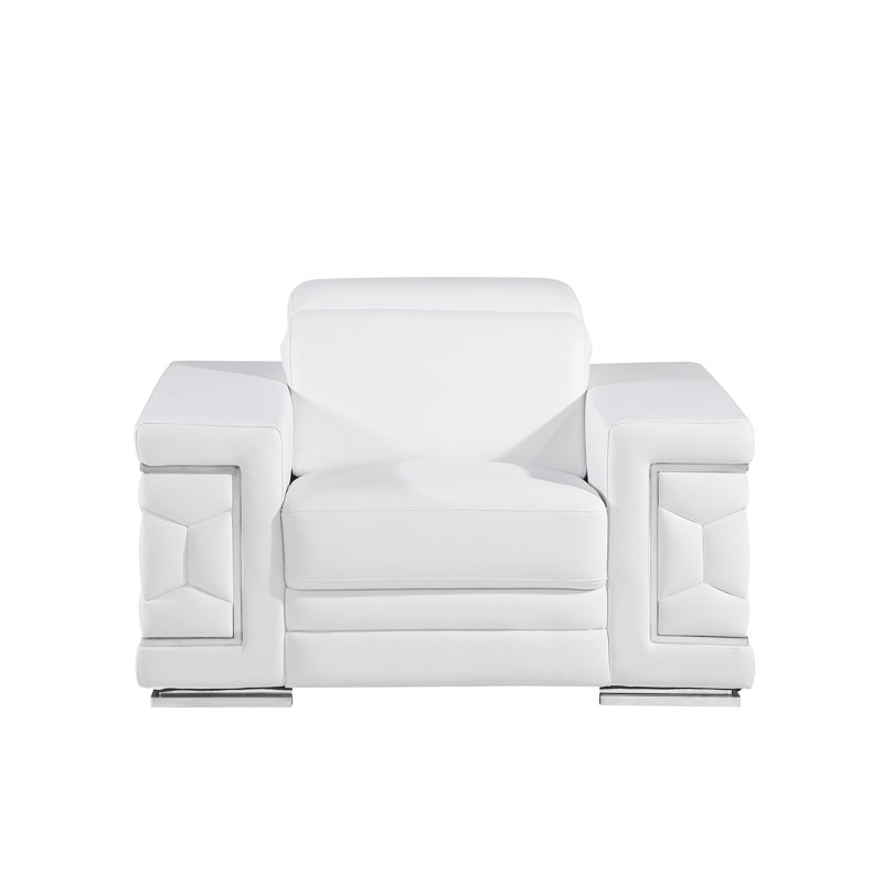 Charliee Genuine Leather Armchair, White