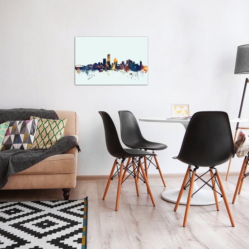 «Milwaukee, Wisconsin, USA On Blue» par Michael Tompsett - Estampe numérique sur toile tendue avec châssis, Toile tendue