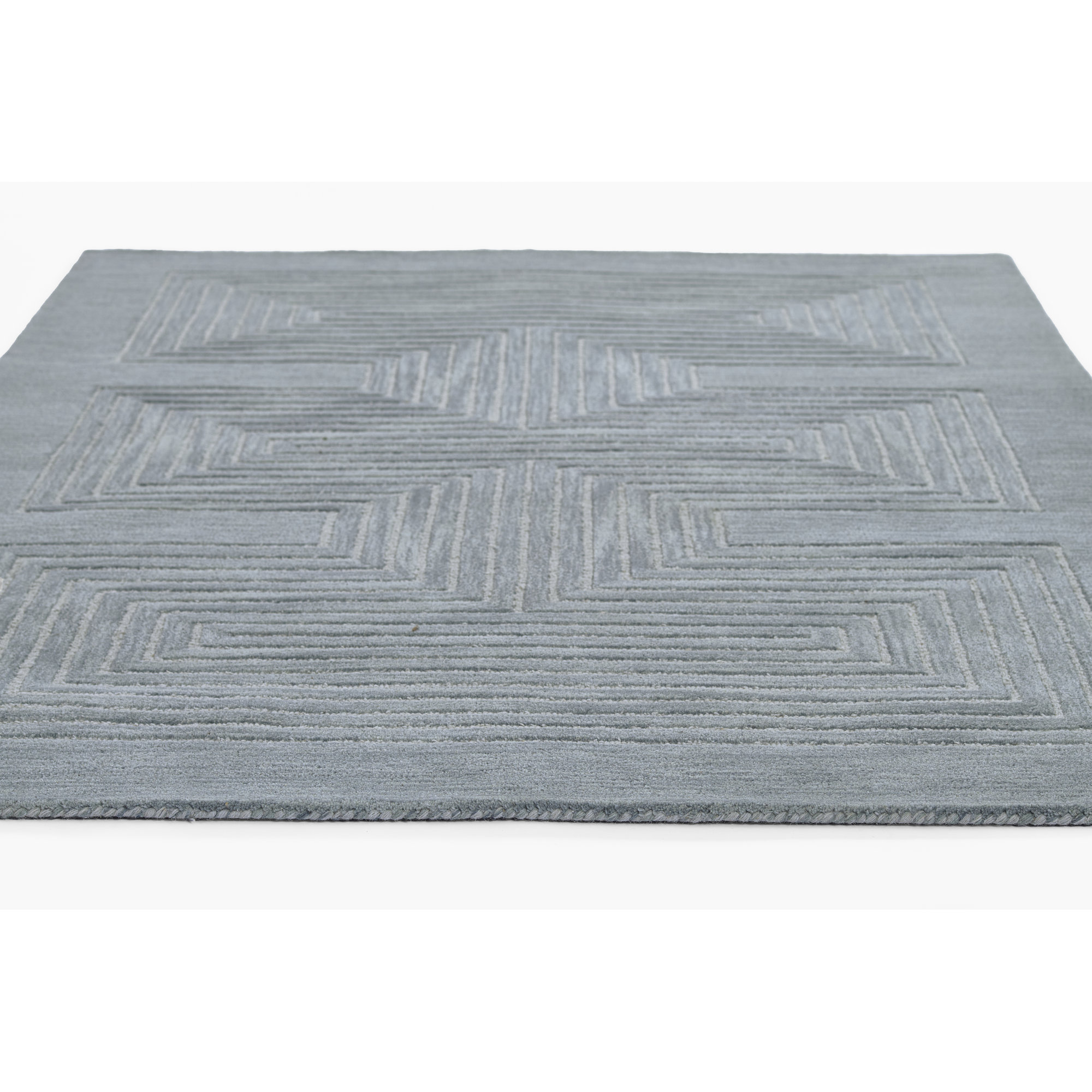 Orlie Hand Tufted Wool Brown Rug, Blue, Rectangle 5' x 8'