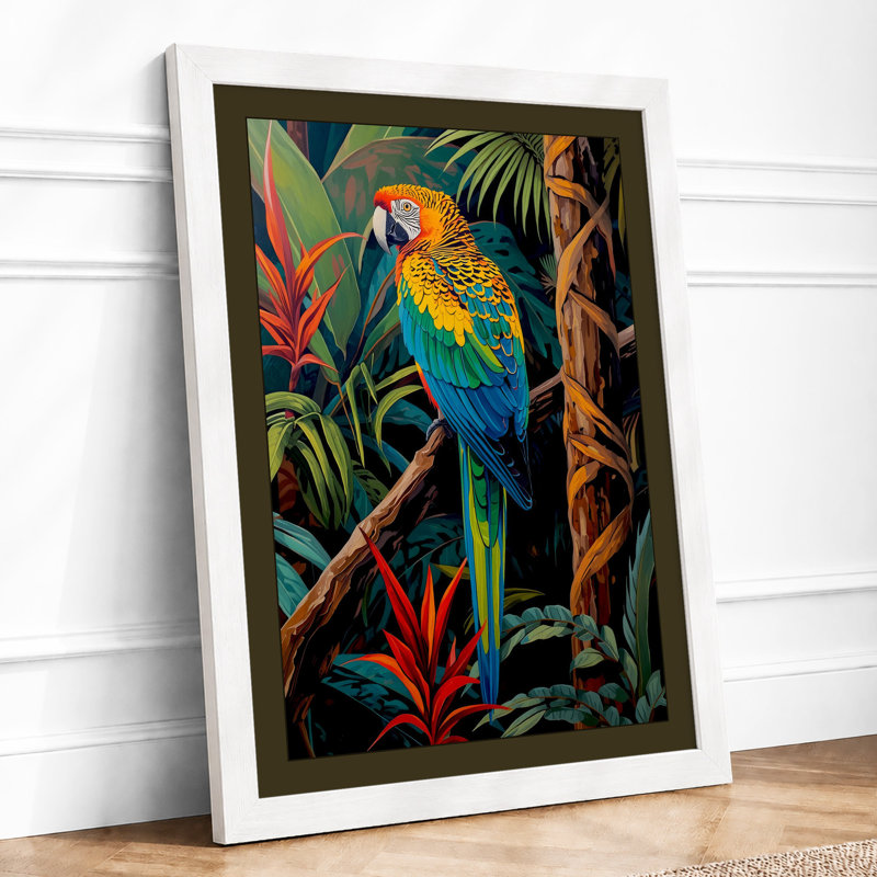 Macaw in Paradise Tropical - Framed Print, A1 - 84.1 x 59.4 cm, White