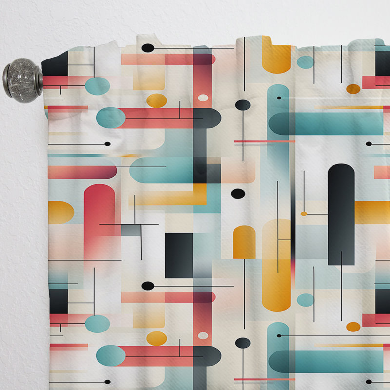 Green and Pink Geometric Gridlock - Abstract Curtain - Velvet Room Darkening - 1 Panel, 52" W x 90" L