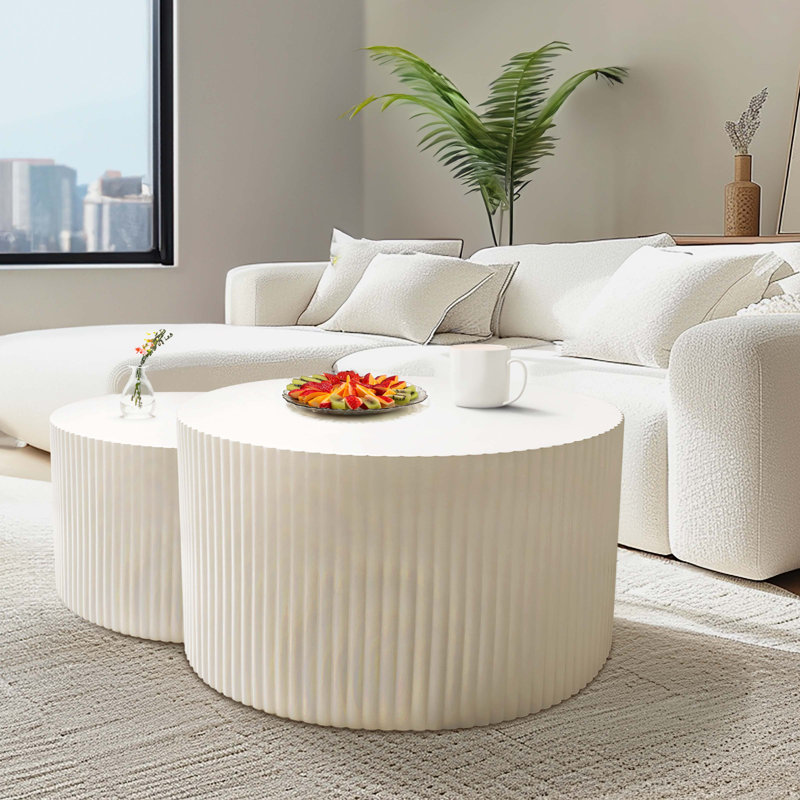 Kjellfrid Coffee Table, Nesting Coffee Table Set for Living Room Contemporary & Concise Style, Beige