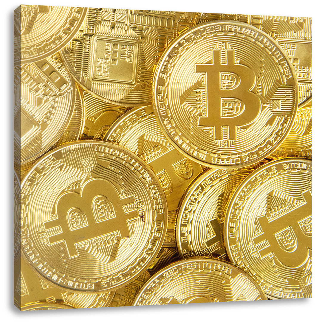 Leinwandbild Goldfarbene Bitcoins BTC