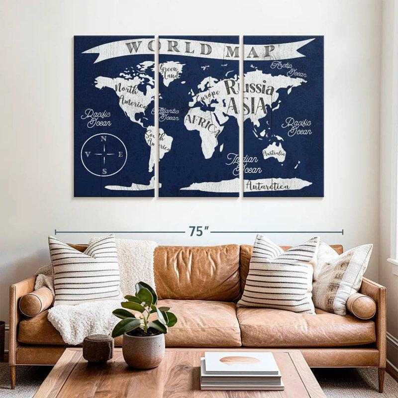 Carte du monde marine Aliaz, H 42 po x l 65 po