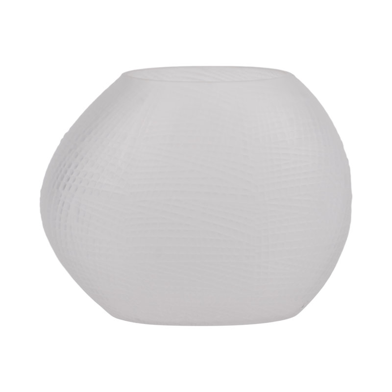 Handmade Glass Table Vase, Textured White, 8" H x 10" W x 5" D