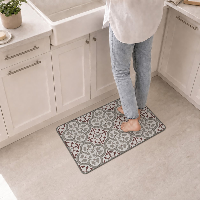 Tapis de cuisine Paco, Rectangle 2 pi x 3 pi, Gris clair / rouge