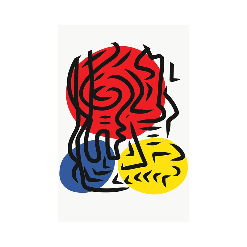 Three Circles Red Blue Yellow And Black Lines by Emmanuel Signorino - Wrapped Canvas Print