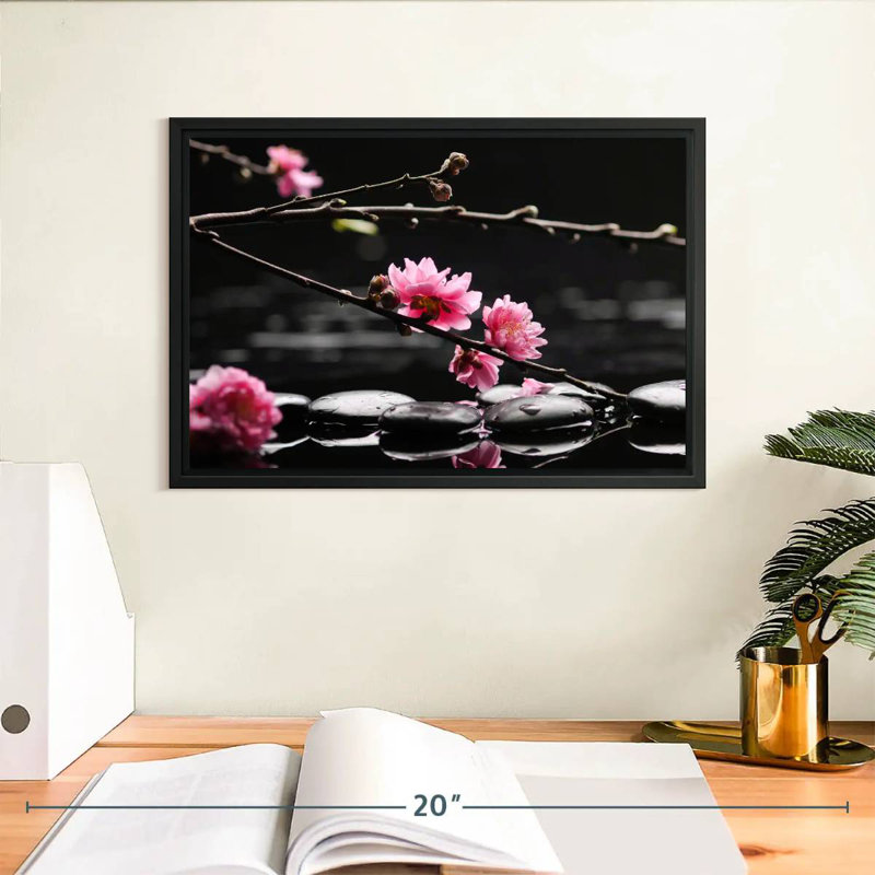 Cerisier en fleurs, Cadre flottant noir, 13 po x 9 po