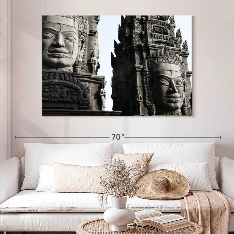 Ravi Angkor Stone Head Statues, 34" H x 51" W