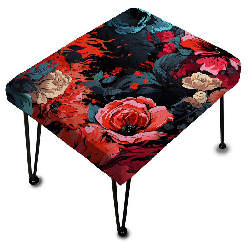 Rebel Soul Red Floral Pattern - Floral Rectangle Ottoman