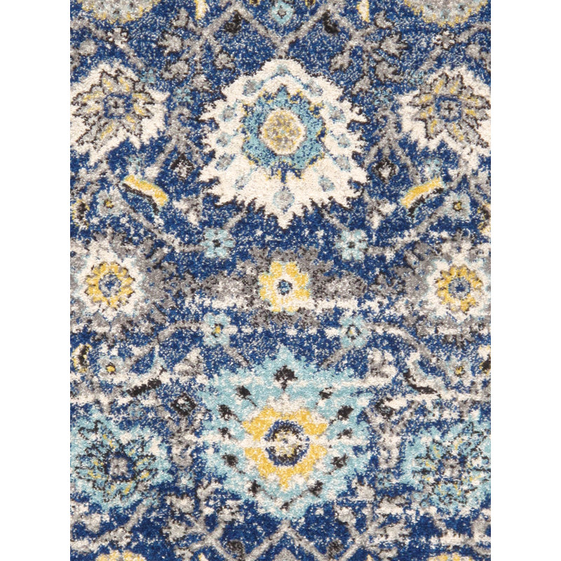 Navy and Ivory 5' x 7'6" Synthetic Stain-Resistant Area Rug