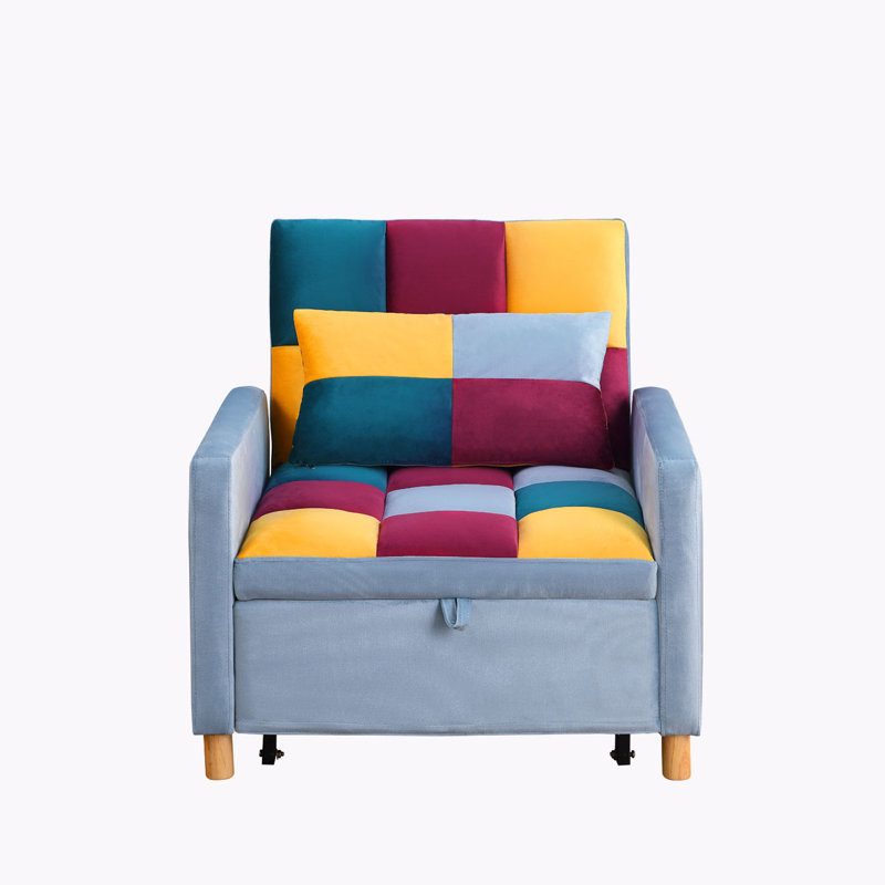 Somdath Sleeper Sofa Chair Bed Multi-Functional Sleeper Chair Upholstered Accent Chair, Rainbow Velvet