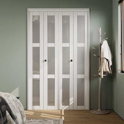 3-Lite Glass Door Solid Manufactured Wood Bi-Fold Door with Installation Hardware Kit(Closet-pantry door)
