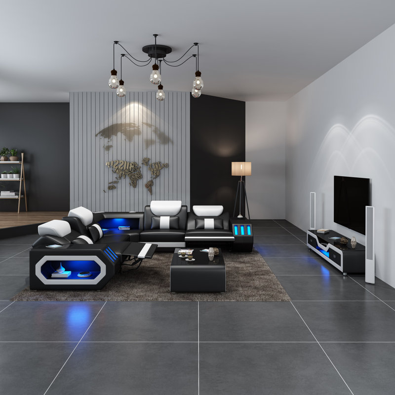 Spaceship Sectional, Black/White Genuine Leather