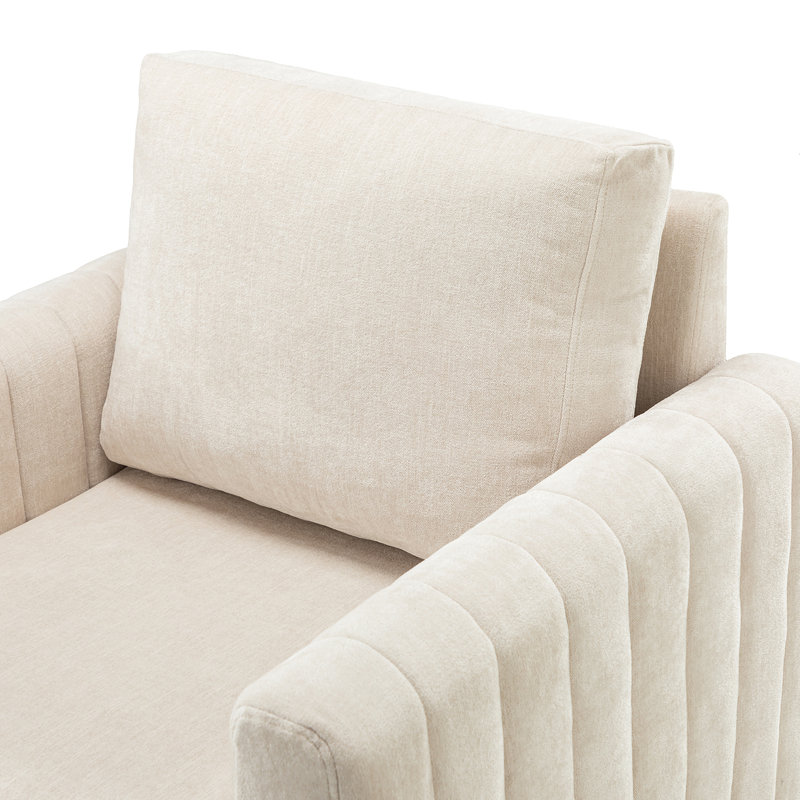 Fauteuil club Ardarius avec pieds en bois, Polyester ivoire
