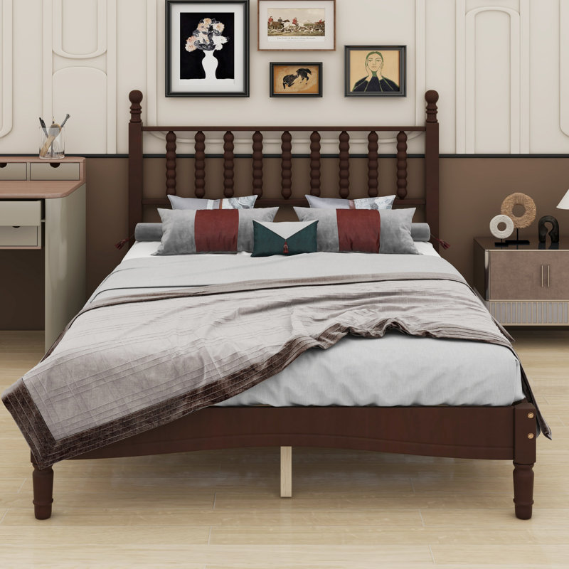 Lit plateforme en bois avec tête de lit en forme de gourde, lit plateforme de style rétro avec support à lattes en bois