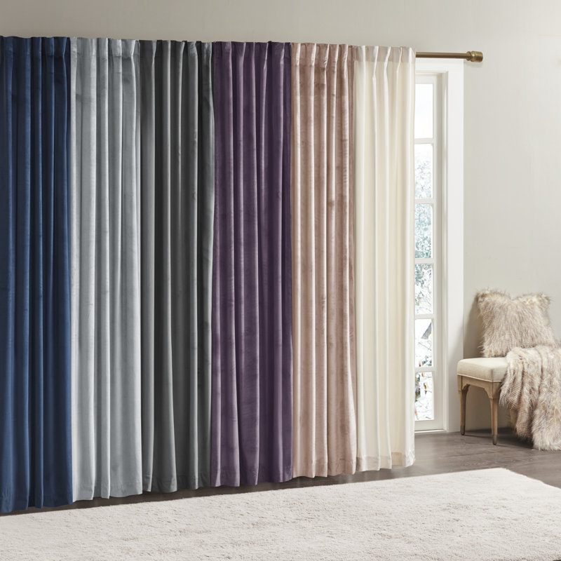 Colt Room Darkening Poly Velvet Rod Pocket/Back Tab Curtain Panel Pair, Ivory, 37" W x 95" L