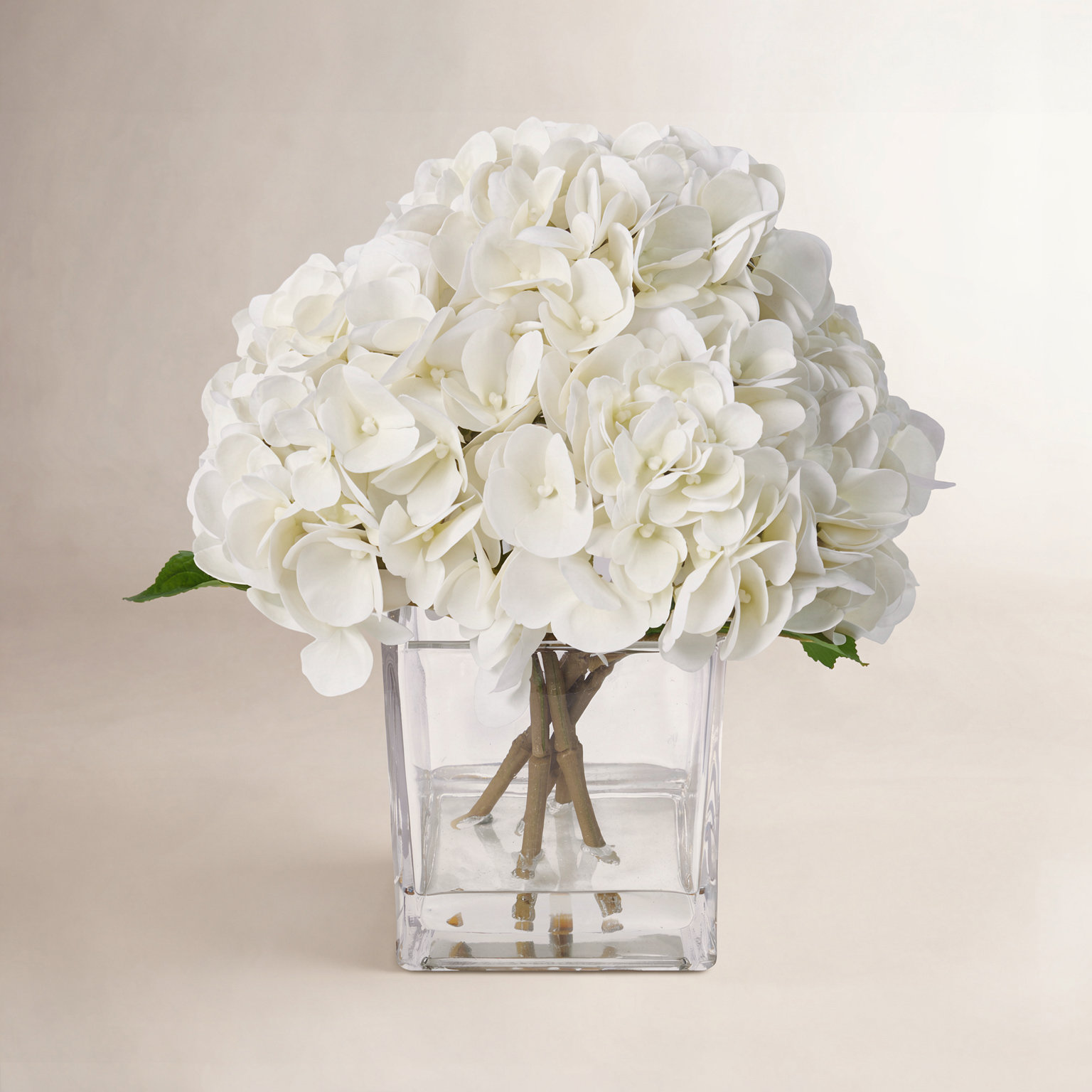 Artificial Hydrangea Flowers In Glass Vase 12In - White Faux Hydrangea Arrangement With 90 Blooms, Real Touch Hydrangea Centerpiece For Home Table Dining Room Wedding Decor Indoor