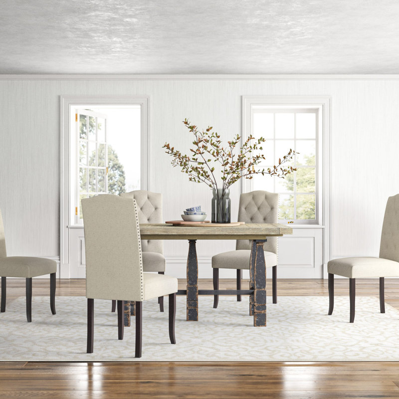 CiaoBella Extendable Dining Table, Flaky White Top/Black Base