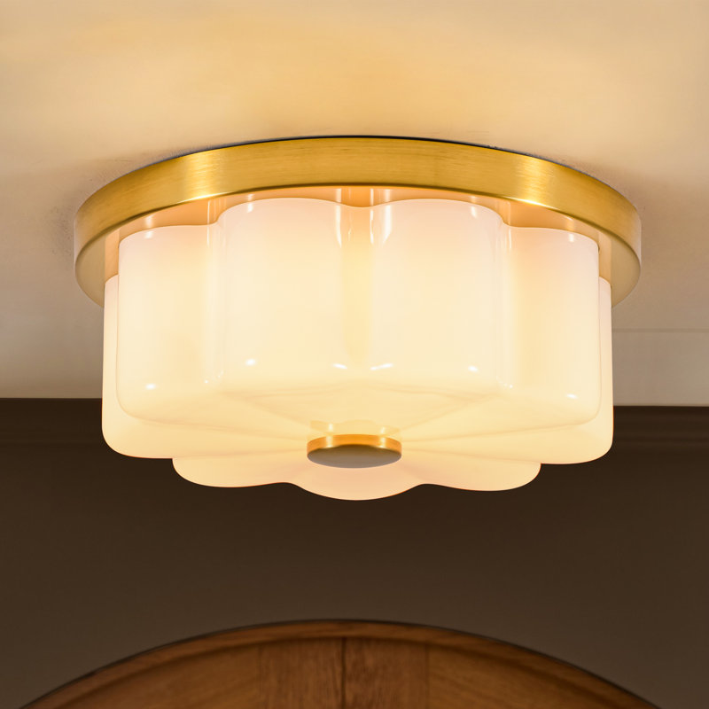 1-Light Brushed Gold Glass Dimmable LED Flush Mount Ceiling light