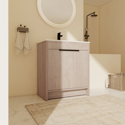 Meuble-lavabo autoportant simple 30,03 po avec plateau en céramique Avikrit