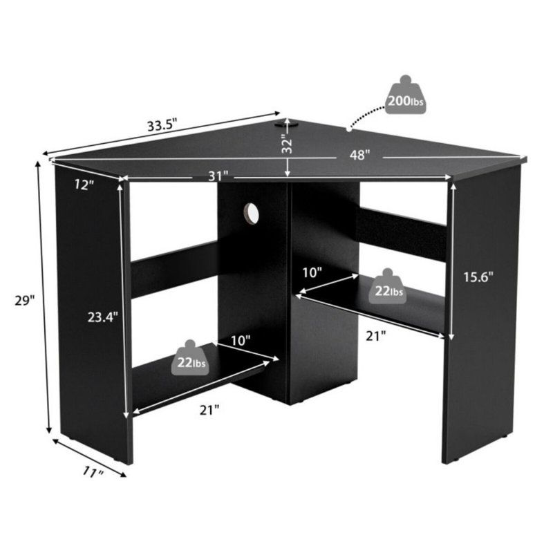 Paier Corner Computer Desk, Black