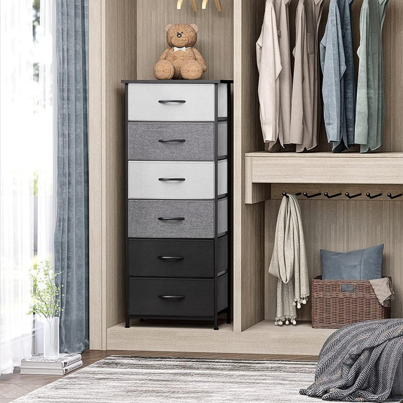 Commode pour femme 6 tiroirs Annyka, noire et grise, Noir/gris