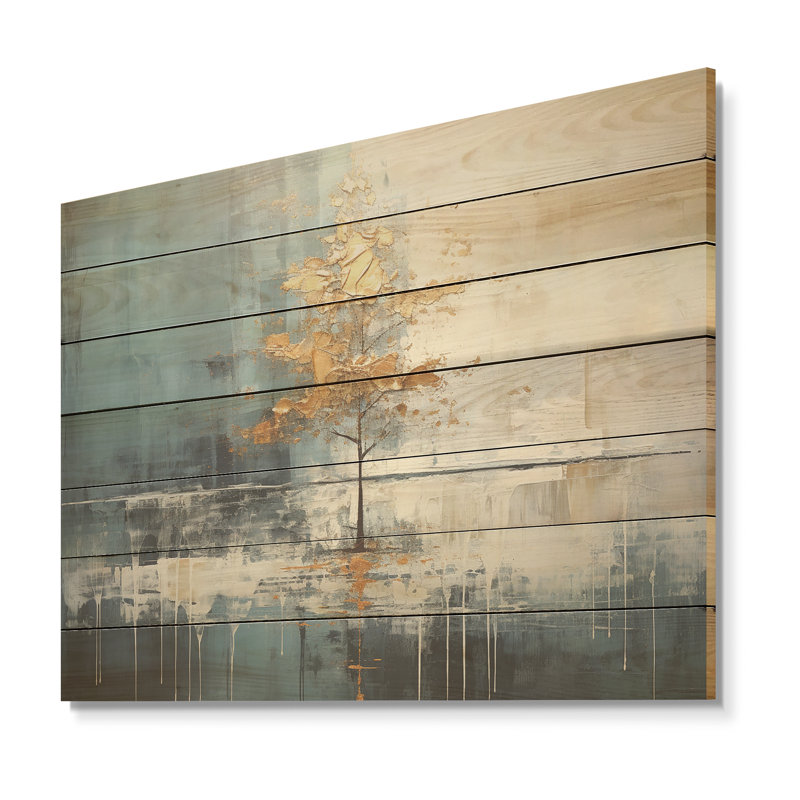 Gold And Blue Bird Bloom Springtime IV - Tree Canvas On Wood Print, 30" H x 40" W x 0.78" D